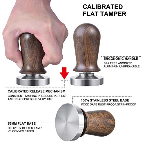 MATOW 53mm Calibrated Espresso Tamper, Calibrated Coffee Tamper with Spring Loaded Wooden Handle Stainless Steel Flat Base, Professional Barista Espresso Hand Tamper - Image 3