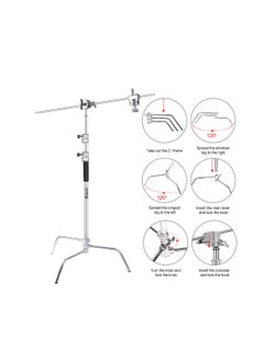 Coopic 3 Pack C Stand Stainless Steel 210cm Max height with 88cm Holding Arm and 2 pieces Grip Head for Video Reflector Mono light and Photography  - Image 4