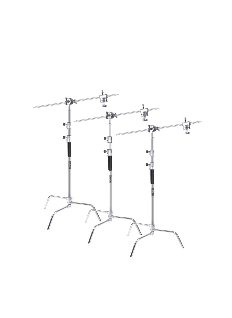 Coopic 3 Pack C Stand Stainless Steel 210cm Max height with 88cm Holding Arm and 2 pieces Grip Head for Video Reflector Mono light and Photography  - Image 1