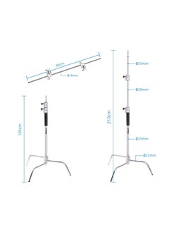 Coopic 3 Pack C Stand Stainless Steel 210cm Max height with 88cm Holding Arm and 2 pieces Grip Head for Video Reflector Mono light and Photography  - Image 5