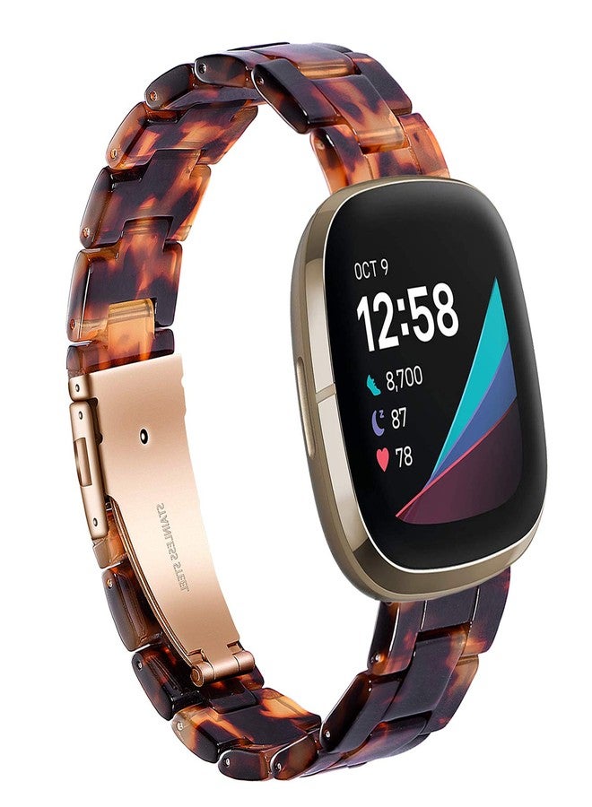 Wongeto Compatible with Fitbit Versa 3 & Versa 4, Fitbit Sense Watch Bands Women Men,Resin Bands Strap Replacement Wristband for for Fitbit Sense 2 and Versa 3 Smartwatch (Rose Gold+Tortoise) - Image 1