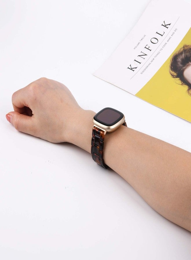 Wongeto Compatible with Fitbit Versa 3 & Versa 4, Fitbit Sense Watch Bands Women Men,Resin Bands Strap Replacement Wristband for for Fitbit Sense 2 and Versa 3 Smartwatch (Rose Gold+Tortoise) - Image 4