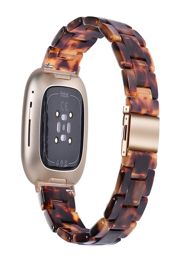 Wongeto Compatible with Fitbit Versa 3 & Versa 4, Fitbit Sense Watch Bands Women Men,Resin Bands Strap Replacement Wristband for for Fitbit Sense 2 and Versa 3 Smartwatch (Rose Gold+Tortoise) - Image 2
