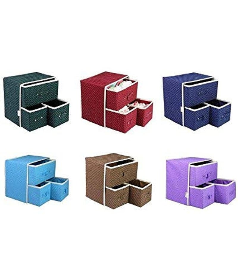 Homava Foldable 3 Drawer 2 Layer Drawer Units Fabric Cabinet Closet Storage Organizer30 X 22 X 29 cm Multi - Image 5