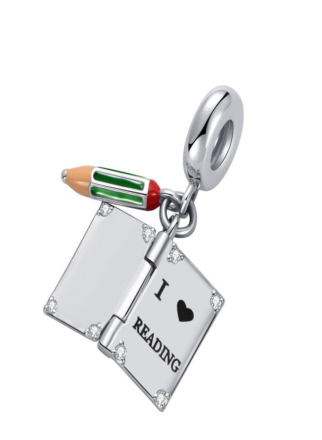 MiiFort Openable I Love Reading Book Charm Compatible with Pandora Charms Bracelets Birthday Jewelry Graduation Gift for Daughter Granddaughter Sister Friend Knowledge is Power Green Pencil - Image 3