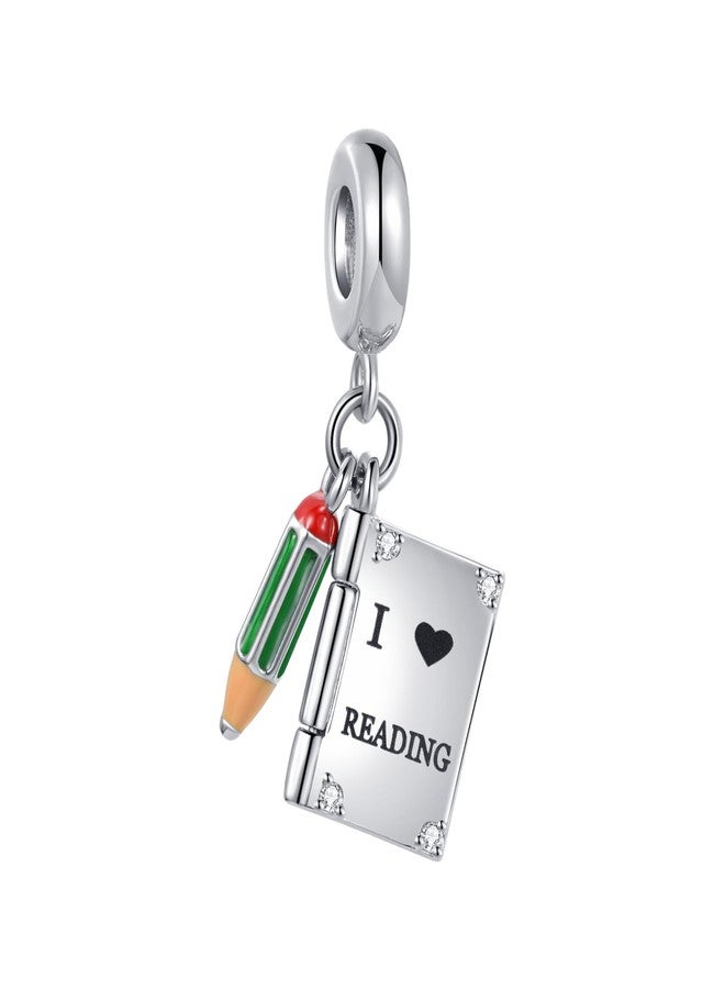MiiFort Openable I Love Reading Book Charm Compatible with Pandora Charms Bracelets Birthday Jewelry Graduation Gift for Daughter Granddaughter Sister Friend Knowledge is Power Green Pencil - Image 2