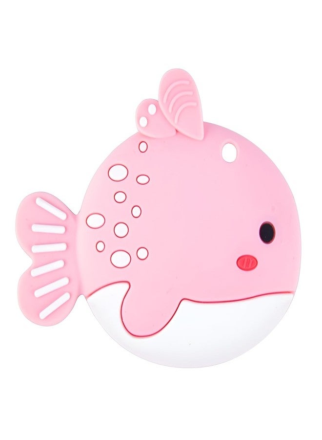 Rukan Teether 6-12 Months Soft Toys, Sensory Toys for Kids Textured Surface for Soothing Gums, BPA Free Fish (Pink) - Image 1