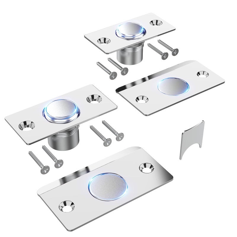 Mousike Door Ball Catch Hardware, Adjustable Hidden Magnetic Ball Catch, Stainless Steel Strike Plate with Strong Suction, Closet Ball Latch Replacement for Top of Door (2 Pack, Silver) - Image 1