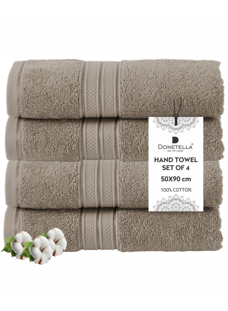 Donetella Premium 100 % Combed Cotton 4-Pcs Hand Towel Set (50 X 90 CM) 600 GSM Super Soft Hand Towel, Highly Absorbent, Quick Dry,Best Towel for Bathroom, Spa And Hotel,Dark Beige