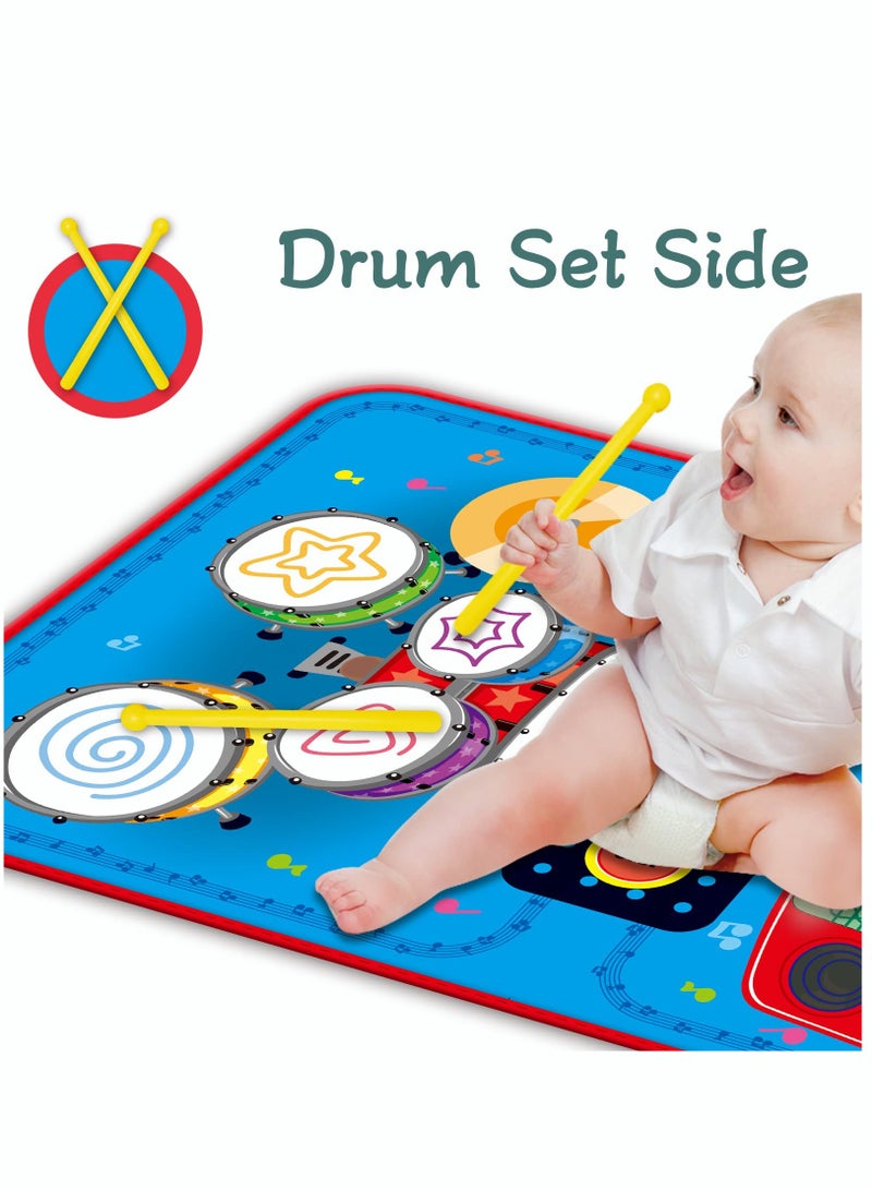 بايبي طفل رضيع لعبة 2 في 1 موسيقى طفل لعبة بيانو & طبل حصير , حزام سير 2 عصا - Image 3