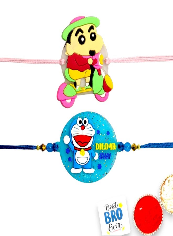Elleva Doraemon Rakhi for Kids Cartoon Rakshabandhan Rakhi Combo for Brother/Bhai, Little Bro | Stylish Thread Rakhi Bracelet Set of 2 (Pack of 1) - Image 1