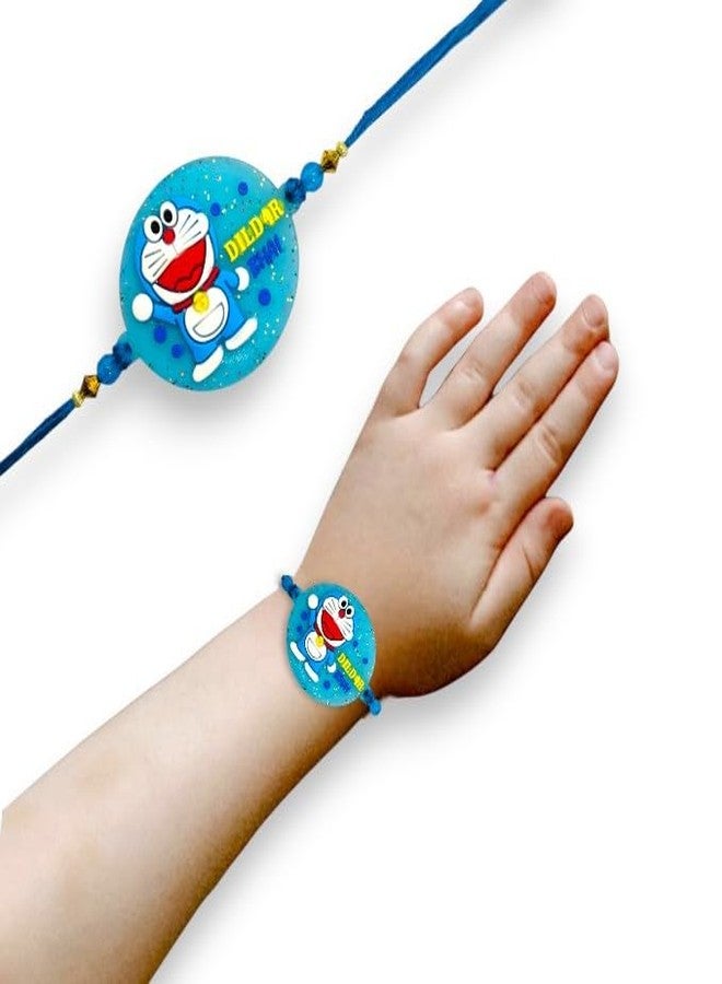 Elleva Doraemon Rakhi for Kids Cartoon Rakshabandhan Rakhi Combo for Brother/Bhai, Little Bro | Stylish Thread Rakhi Bracelet Set of 2 (Pack of 1) - Image 4