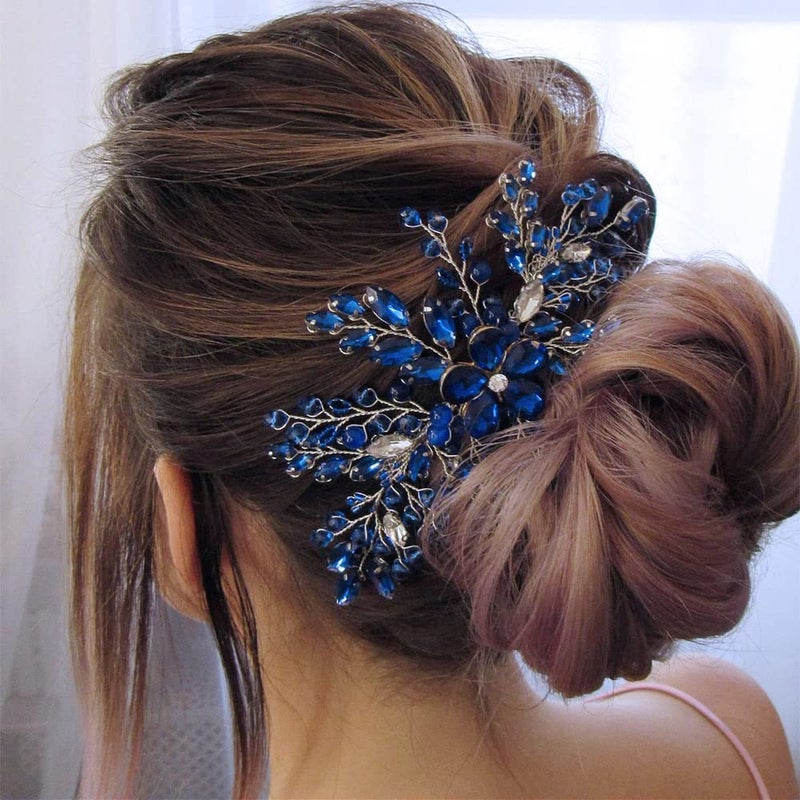 Aimimier Bridal Royal Blue Crystal Hair Comb Sapphire Hair Piece Prom Party Festival Wedding Hair Accessories for Women and Girls - Image 1