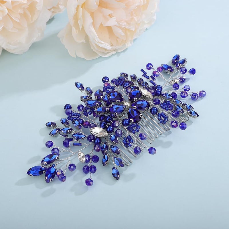 Aimimier Bridal Royal Blue Crystal Hair Comb Sapphire Hair Piece Prom Party Festival Wedding Hair Accessories for Women and Girls - Image 3
