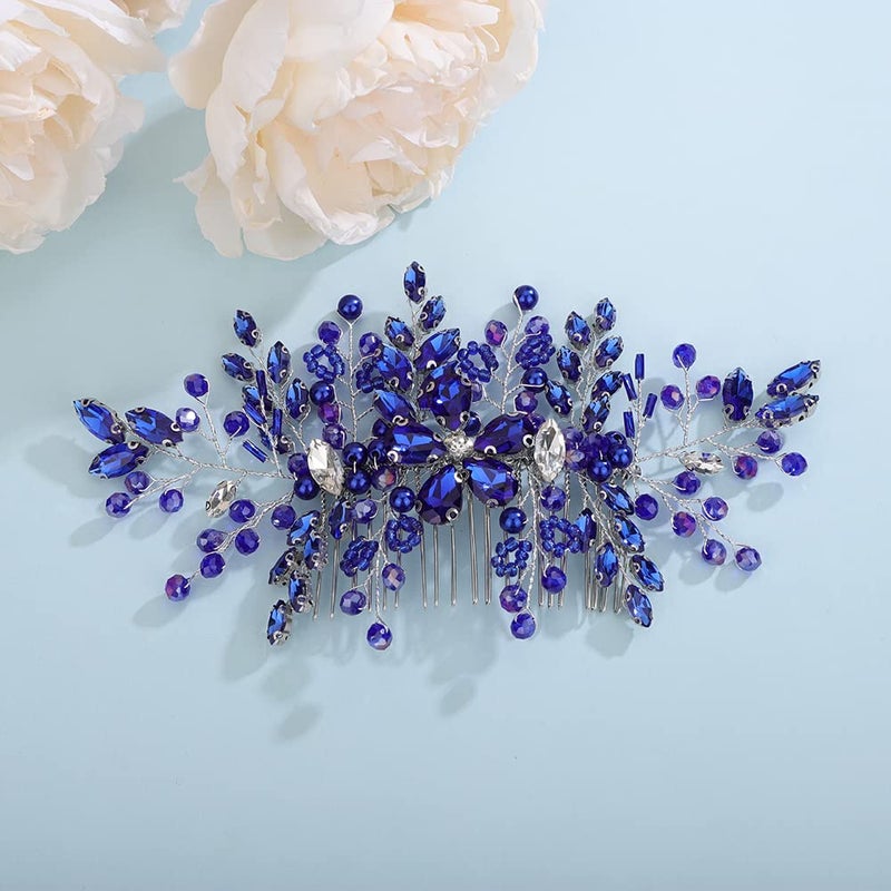 Aimimier Bridal Royal Blue Crystal Hair Comb Sapphire Hair Piece Prom Party Festival Wedding Hair Accessories for Women and Girls - Image 2