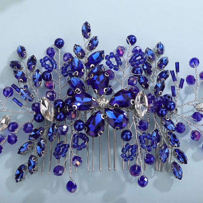 Aimimier Bridal Royal Blue Crystal Hair Comb Sapphire Hair Piece Prom Party Festival Wedding Hair Accessories for Women and Girls - Image 4