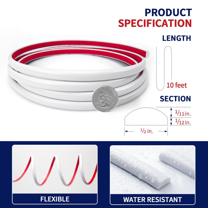 Art3dwallpanels 10 Ft Flexible Peel and Stick Trim Molding for Backsplash Tile Edge, Self-Adhesive Wall Trim for Corner Decor, 120x0.47x0.2 Inch White - Image 2