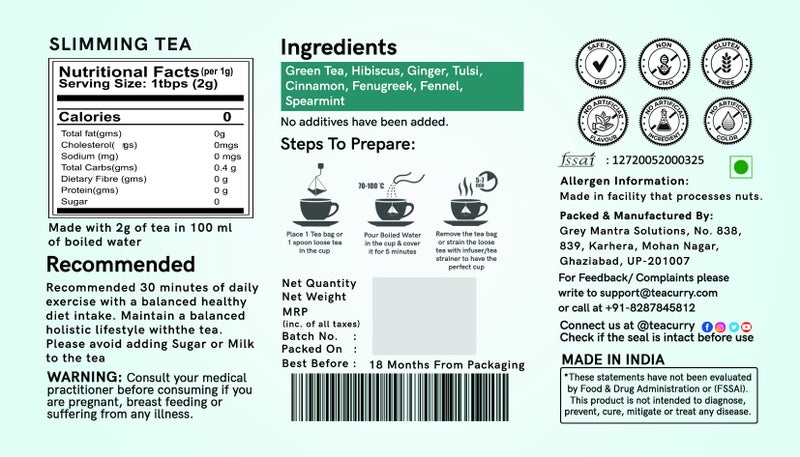 TEACURRY 28 Day Slimming Tea for Weight Loss with Free Diet Chart - 100 Gms Loose Tea + Infuser | Slimming Tea Helps lose weight, reduce tummy, prevent ageing | Weight Loss Green Tea - Image 5