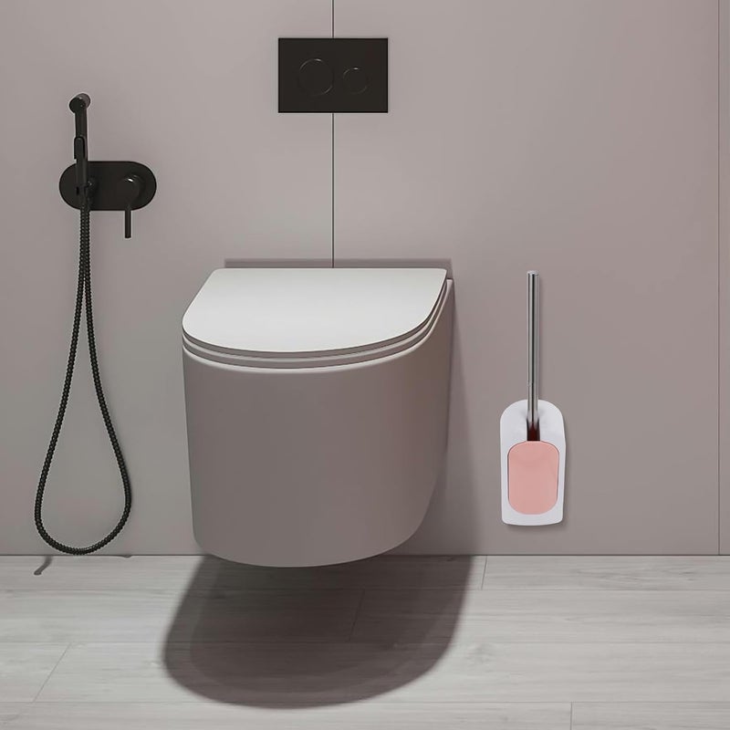 Toilet Brush and Wall-Mounted Holder Set with Long Plastic Handle, Soft Bristles for No Dead Angle Cleaning, Nordic Pink Bathroom Accessory for Toilet and Bathroom Maintenance - Image 5