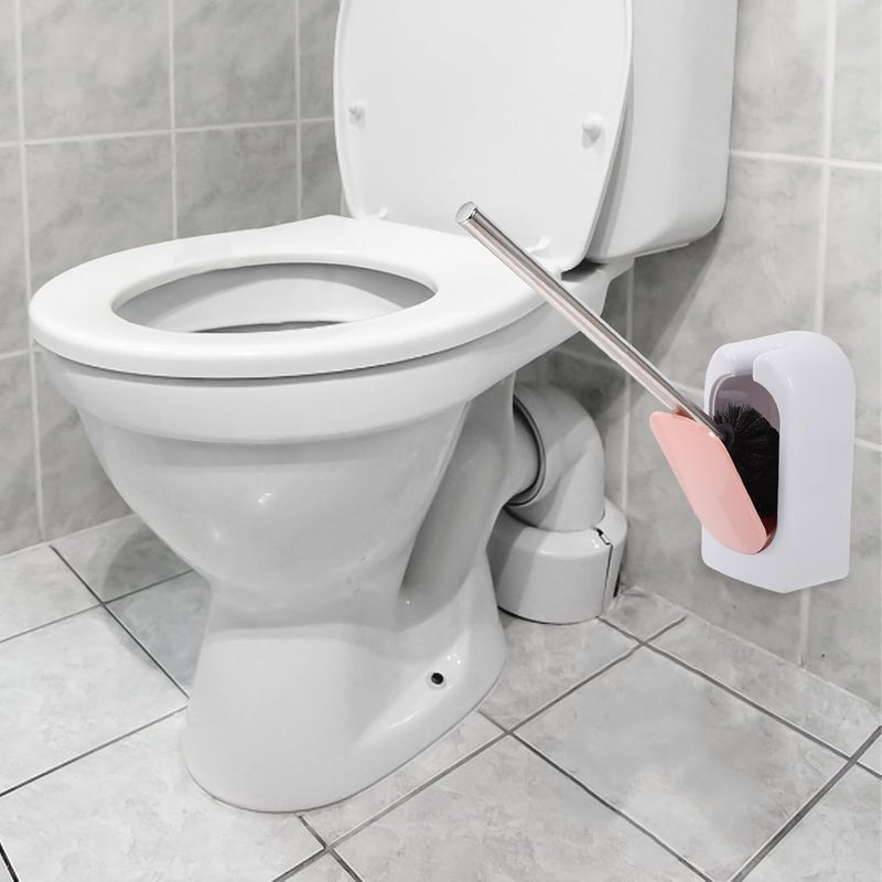 Toilet Brush and Wall-Mounted Holder Set with Long Plastic Handle, Soft Bristles for No Dead Angle Cleaning, Nordic Pink Bathroom Accessory for Toilet and Bathroom Maintenance - Image 3