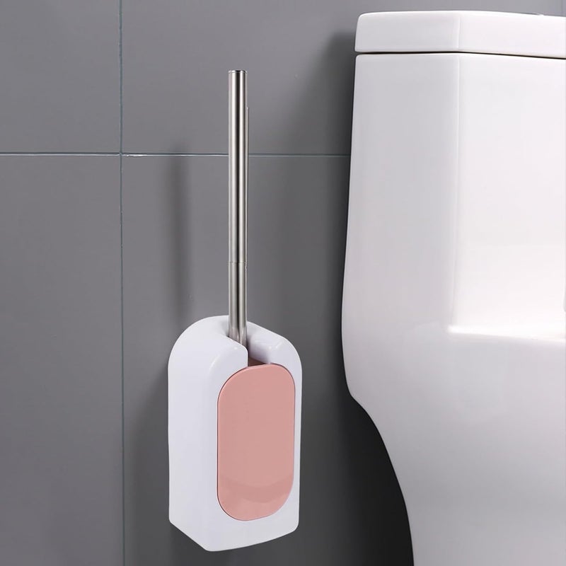 Toilet Brush and Wall-Mounted Holder Set with Long Plastic Handle, Soft Bristles for No Dead Angle Cleaning, Nordic Pink Bathroom Accessory for Toilet and Bathroom Maintenance - Image 4