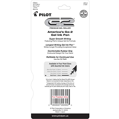 Pilot, G2 Premium Gel Roller Pens, Bold Point 1 mm, Pack of 4, Blue - Image 2