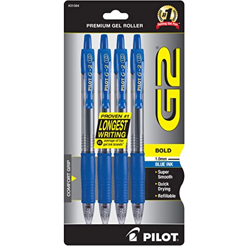 Pilot, G2 Premium Gel Roller Pens, Bold Point 1 mm, Pack of 4, Blue - Image 1