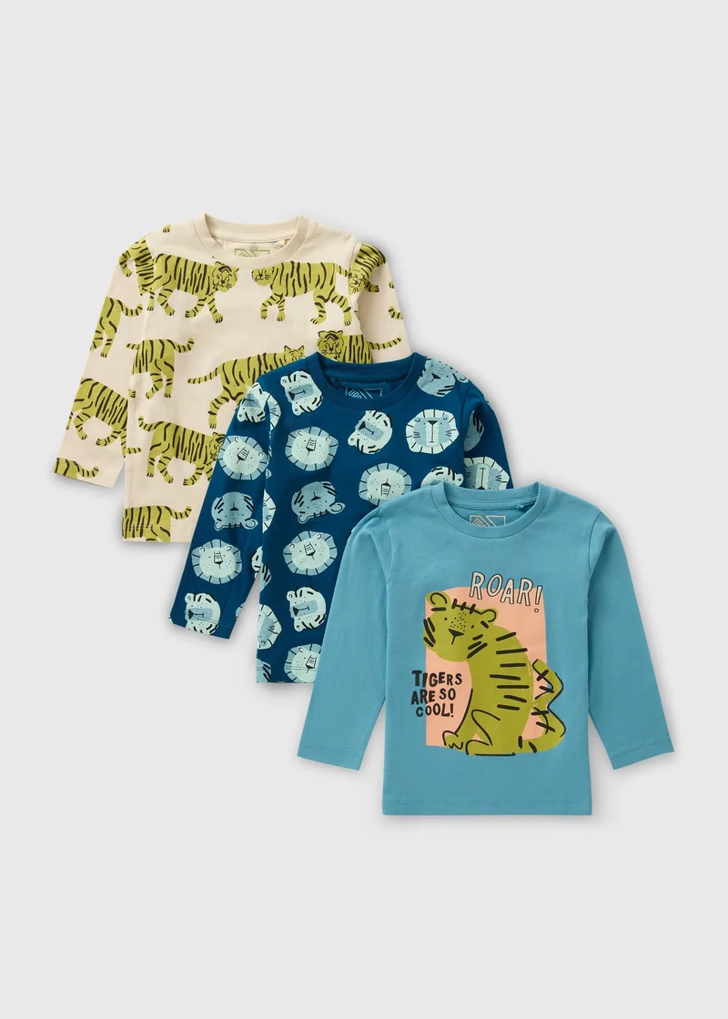 Matalan 3 Pack Boys Blue Tiger Tops