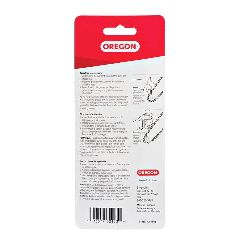 Oregon Grease Gun for Chainsaws, Pre Loaded All Purpose Lubricant, Easy Refill, Universal for Most Makes/Models of Saw Chains and Cutters (26365) - Image 2
