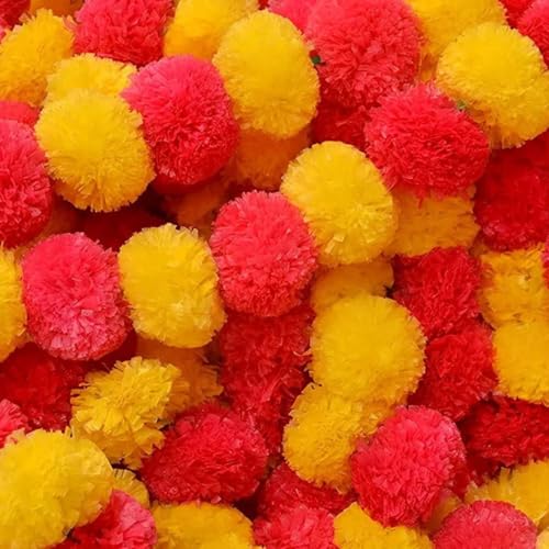 Ayunix Artificial Marigold Garland Mala Flower Genda Phool Long for Decoration, Home,Wedding, Festivals, Durga Pooja, Diwali, Ganesh Chaturthi 10Pcs (Yellow + Orange) - Image 3