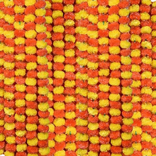 Ayunix Artificial Marigold Garland Mala Flower Genda Phool Long for Decoration, Home,Wedding, Festivals, Durga Pooja, Diwali, Ganesh Chaturthi 10Pcs (Yellow + Orange) - Image 1