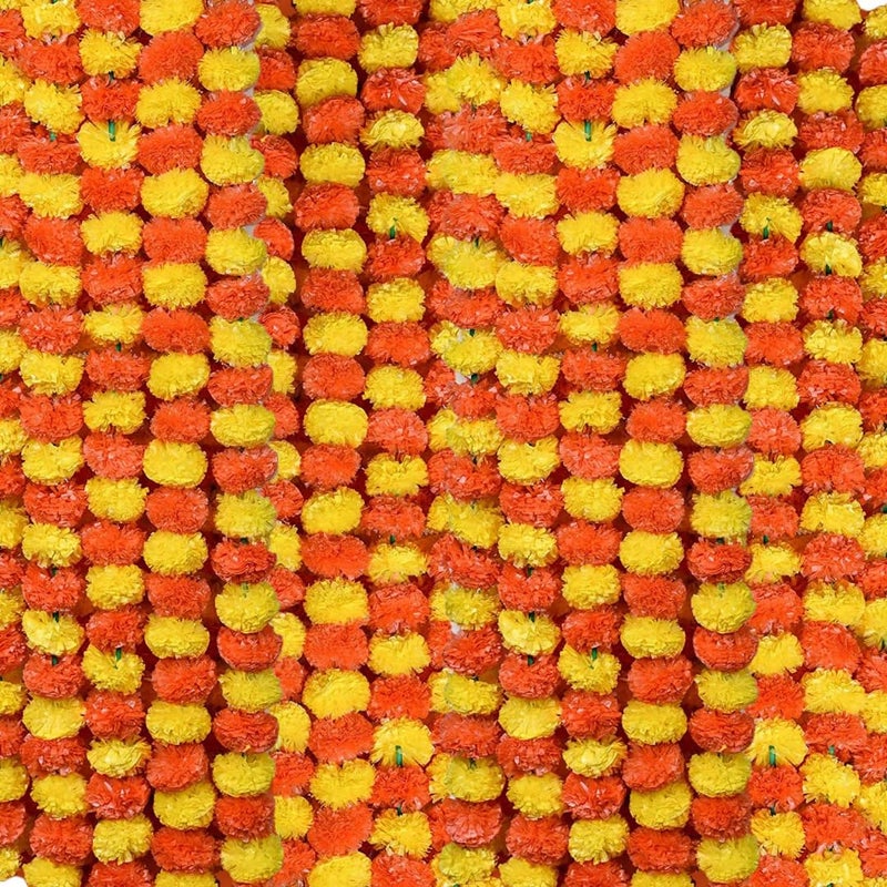 Ayunix Artificial Marigold Garland Mala Flower Genda Phool Long for Decoration, Home,Wedding, Festivals, Durga Pooja, Diwali, Ganesh Chaturthi 10Pcs (Yellow + Orange) - Image 5