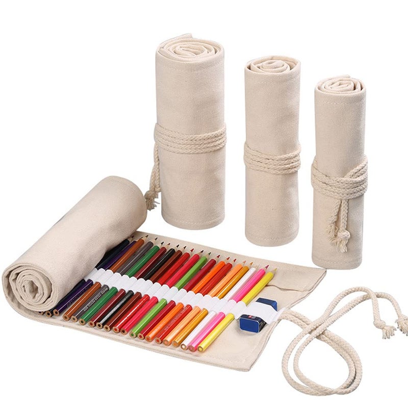 DIYOMR 243672 Slots Pencil Wrap Pencil Rolls Artist Colored Pencils Roll Up Bag Short Brushes Pouch Case Pencils Organizer for Drawing Coloring and Sketching White 72slots