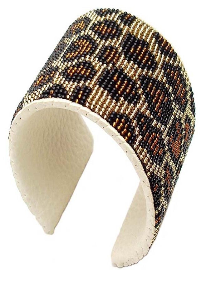 La Vivia Handmade Beaded Indian Jewelry Cuff Bracelet, Native American Style Black Golden Seed Beaded Leather Bracelet Unisex Cowboy Western Bracelet. B40/13 - Image 1