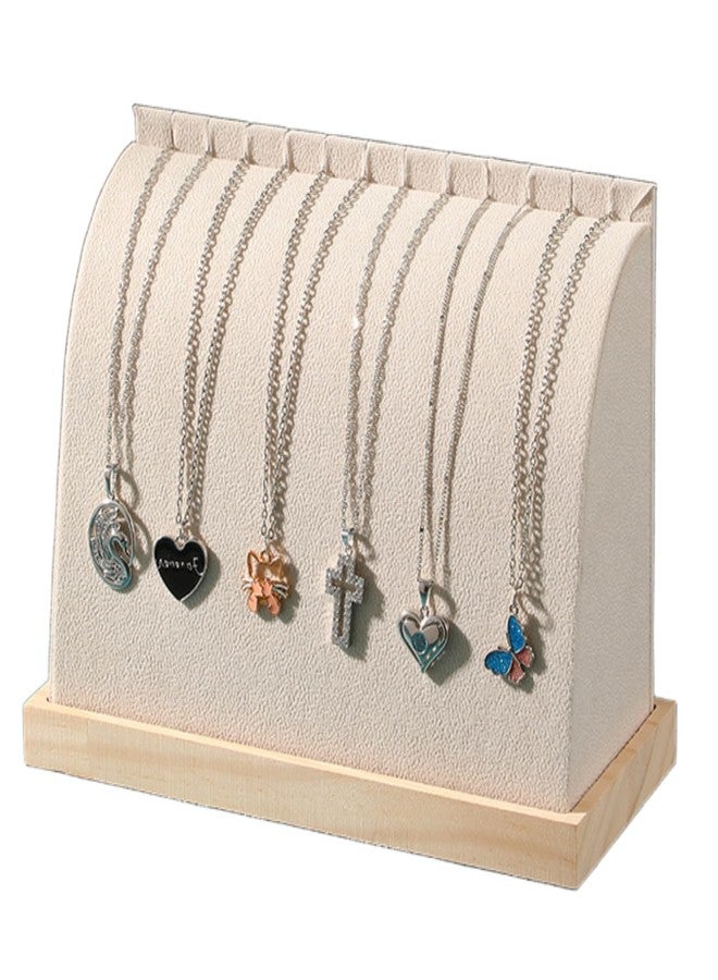 SWTOOL Cambered Necklace Display Stand with Flannelette Soft Mat Wood Jewelry Organizer Tabletop Display Holder for Necklaces, Choker Pendant (Beige) - Image 1