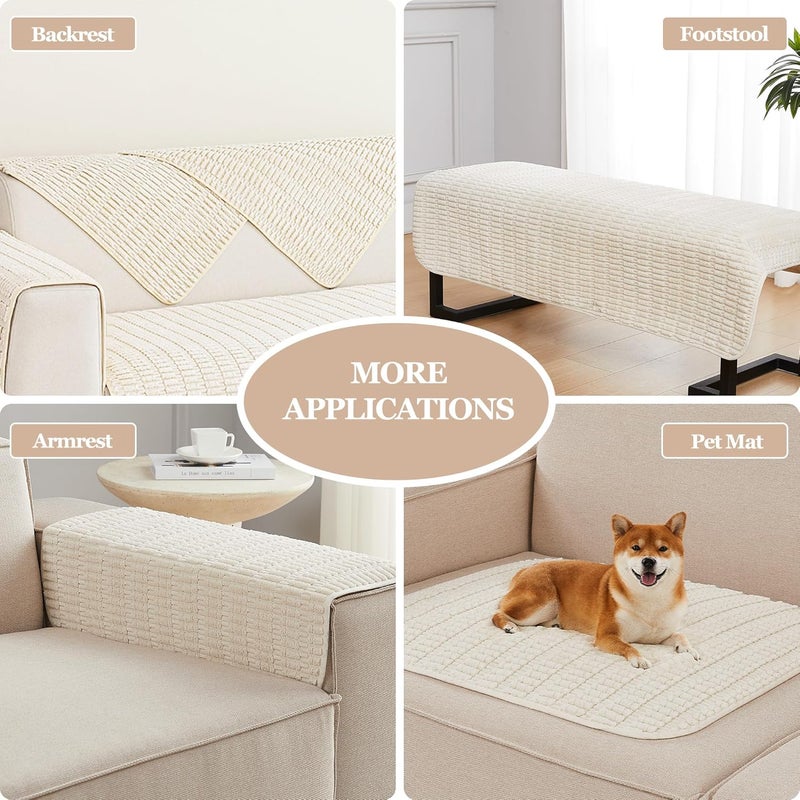 Meider Sofa Arm Covers Couch Arm Covers, 2pcs Chair Armrest Cover Non-Slip Armchair Slipcovers for Sofa Couch (Cream White, 22x22x2pcs) - Image 4