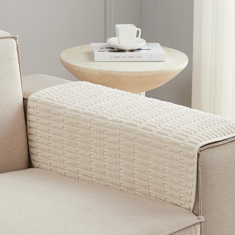 Meider Sofa Arm Covers Couch Arm Covers, 2pcs Chair Armrest Cover Non-Slip Armchair Slipcovers for Sofa Couch (Cream White, 22x22x2pcs) - Image 1