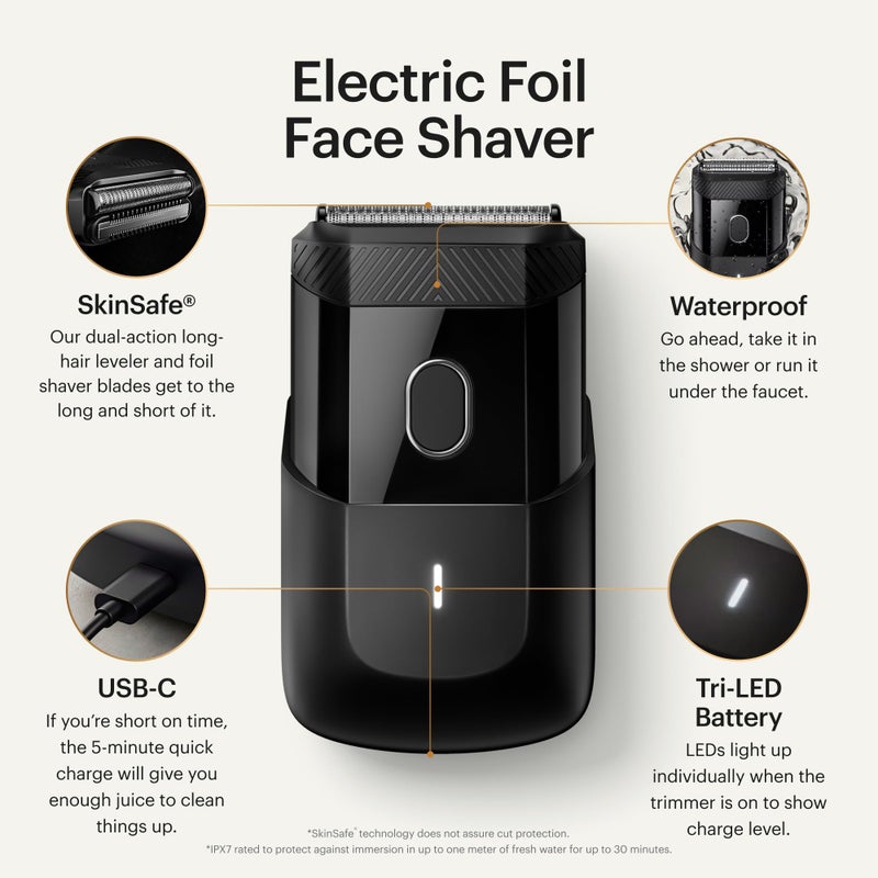 MANSCAPEDÂ® The Handymanâ„¢ Compact Face Shaver â€“ Portable Menâ€™s Travel Facial Hair Groomer, USB-C Rechargeable Razor, Electric Foil Face Shaver, Waterproof, Cordless, Dual-Action SkinSafeÂ® Foil Blades - Image 2