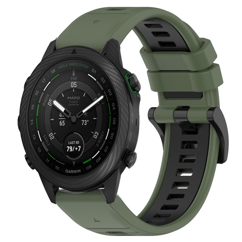 S-TOP For Garmin MARQ Golfer Sports Two-Color 22mm Silicone Watch Band(Olive Green+Black) - Image 1