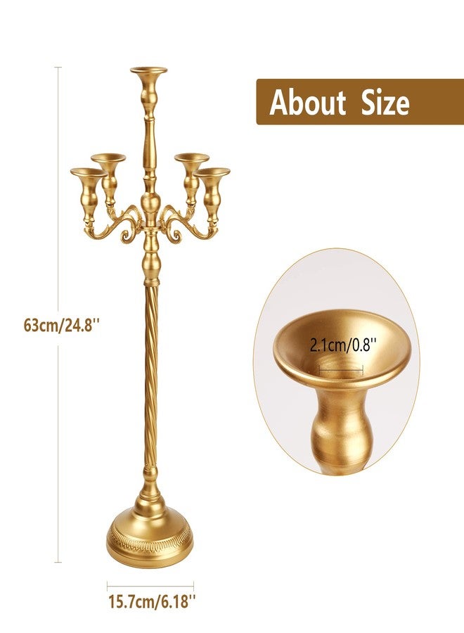 شمعدان ذهبي طويل بخمسة أذرع، قطعة مركزية للطاولة، حامل شموع معدني بطول 24.8 بوصة، قطعتان من الشمعدانات الكلاسيكية لتزيين الطاولات في الحفلات والمناسبات والمنازل وحفلات الزفاف - Image 5