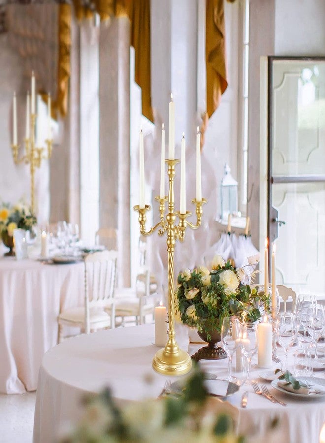 شمعدان ذهبي طويل بخمسة أذرع، قطعة مركزية للطاولة، حامل شموع معدني بطول 24.8 بوصة، قطعتان من الشمعدانات الكلاسيكية لتزيين الطاولات في الحفلات والمناسبات والمنازل وحفلات الزفاف - Image 3