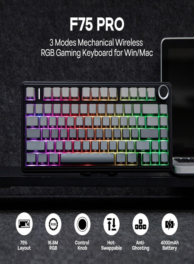 MechLands AULA F75 PRO 75% Mechanical Custom Creamy Keyboard, BT5.0/USB-C/2.4GHz Wireless Gaming Keyboard, Gasket Structure, Hot Swappable, Knob, RGB, Reaper Switches for Win/Mac (Gradient Black) - Image 2