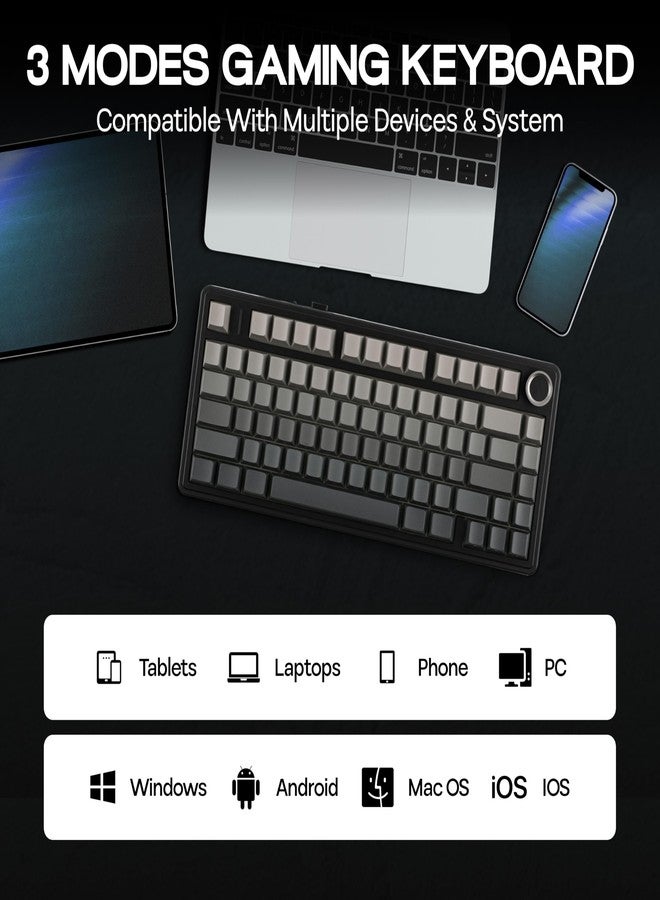 MechLands AULA F75 PRO 75% Mechanical Custom Creamy Keyboard, BT5.0/USB-C/2.4GHz Wireless Gaming Keyboard, Gasket Structure, Hot Swappable, Knob, RGB, Reaper Switches for Win/Mac (Gradient Black) - Image 4