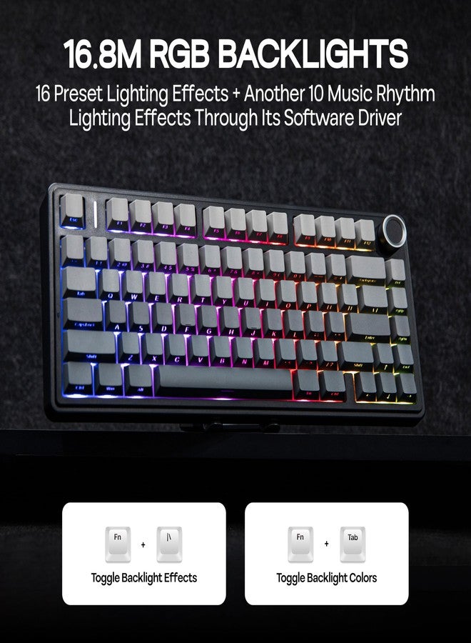 MechLands AULA F75 PRO 75% Mechanical Custom Creamy Keyboard, BT5.0/USB-C/2.4GHz Wireless Gaming Keyboard, Gasket Structure, Hot Swappable, Knob, RGB, Reaper Switches for Win/Mac (Gradient Black) - Image 3