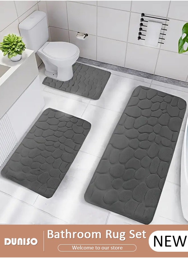 DUNISO 3 Piece Bathroom Rug Set Includes Bath Rug, Contour Mat, Super Soft Water Absorbent & Non-Slip Bath Mats for Bathroom Floor, Tub and Shower Room, Machine Washable  - Image 1