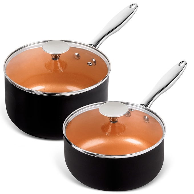 SAUCEPANS 2QT 3QT COPPER SAUCEPAN SET WITH NONSTICK CERAMIC INTERIOR FOR MULTIPURPOSE USE NONSTICK SAUCEPAN WITH LID COPPER SMALL POTS 2 QUART 3 QUART