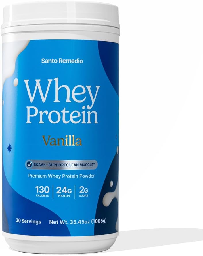 Santo Remedio Vanilla Whey Protein Premium Whey Protein Powder 24g of Protein per Serving 30 Servings - Image 1