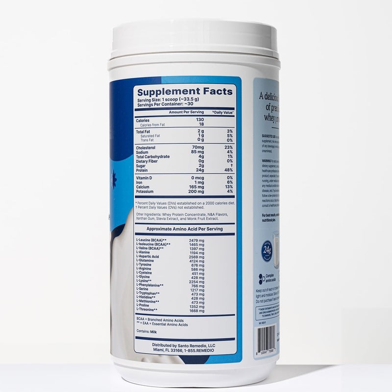 Santo Remedio Vanilla Whey Protein Premium Whey Protein Powder 24g of Protein per Serving 30 Servings - Image 2