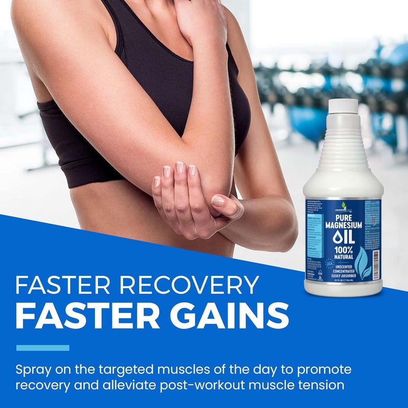 essentiallybased Pure Magnesium Oil Spray 32oz - Topical Magnesium Spray for Sleep Extra Strength - Less Sting - Less Itch - 100% Natural and Organic Oil - Made in USA - Image 5