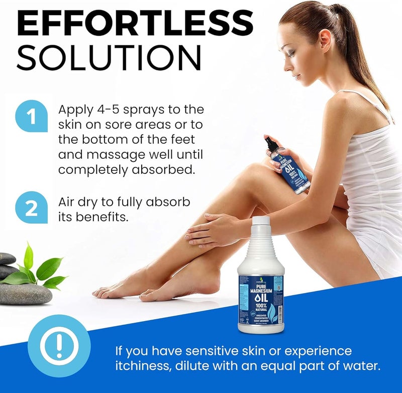 essentiallybased Pure Magnesium Oil Spray 32oz - Topical Magnesium Spray for Sleep Extra Strength - Less Sting - Less Itch - 100% Natural and Organic Oil - Made in USA - Image 4